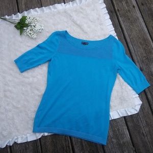 Express Blue Open Knit Neckline Small Top